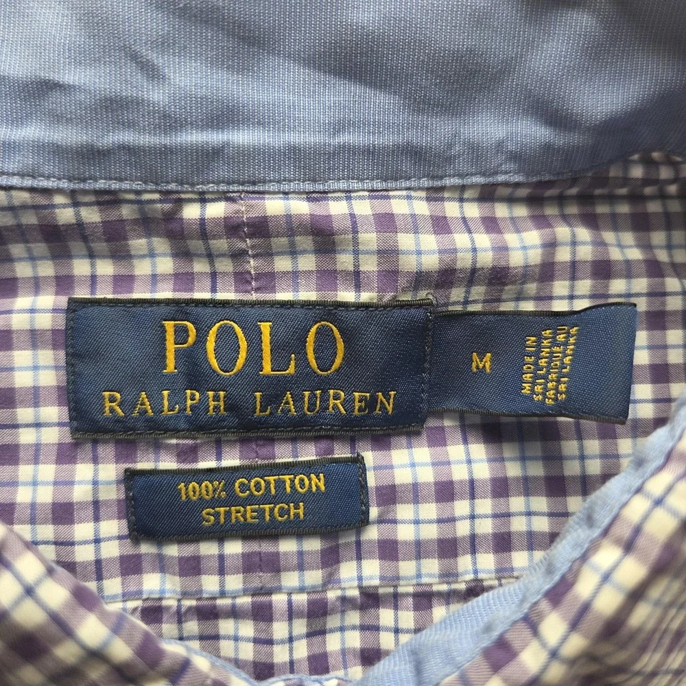 Polo Ralph Lauren Shirt Mens Medium Purple Plaid Long Sleeve Stretch Button-Down